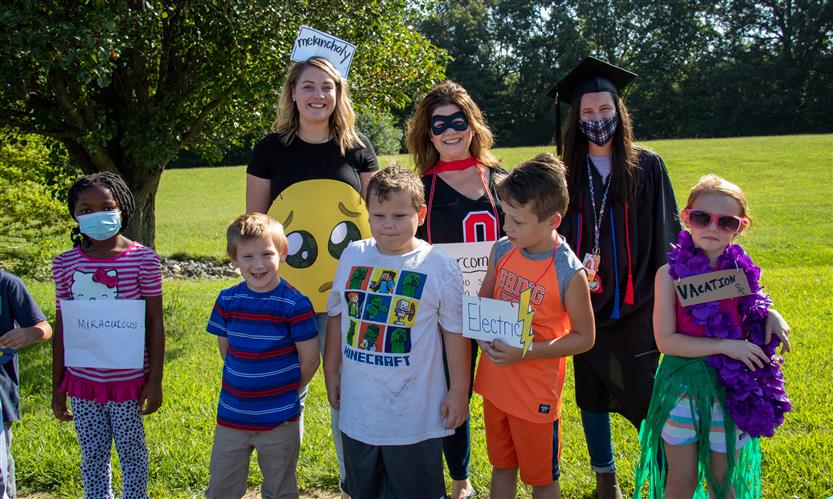 Students walk in a vocabulary parade